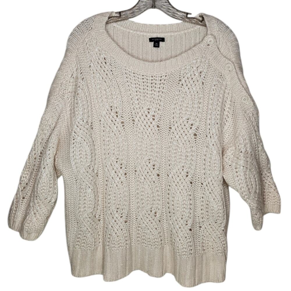 Ann Taylor Cable Knit Cropped 3 Buttons on Shoulder Sweater XL